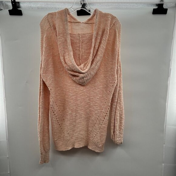 Hem & Thread Loose Knit Hoodie Women's Size Small Peach Long Sleeve Pullover - Picture 7 of 9